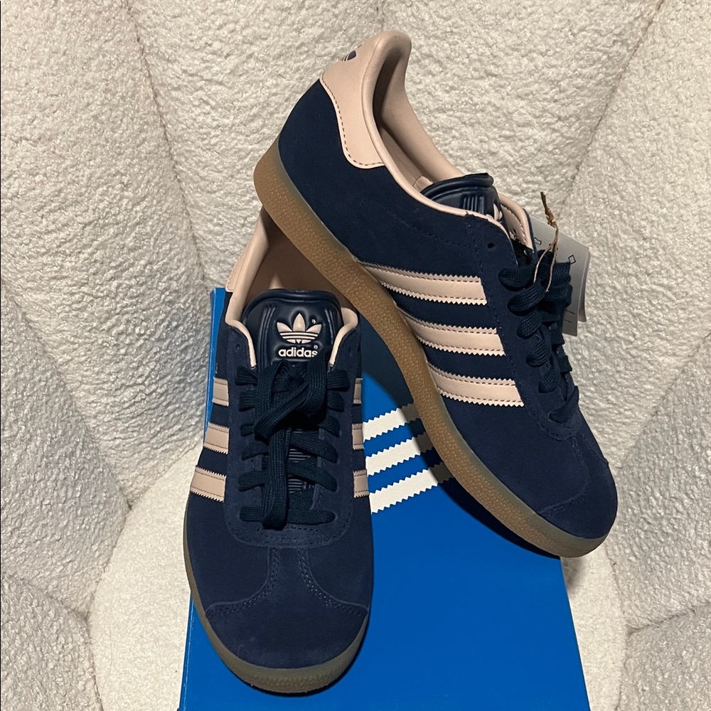 Adidas Gazelle Dark Blue and Beige Sneakers